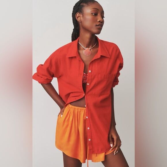 NWT Anthropologie Maeve Silky Chemisette Shorts Orange Sz Medium - Picture 2 of 11